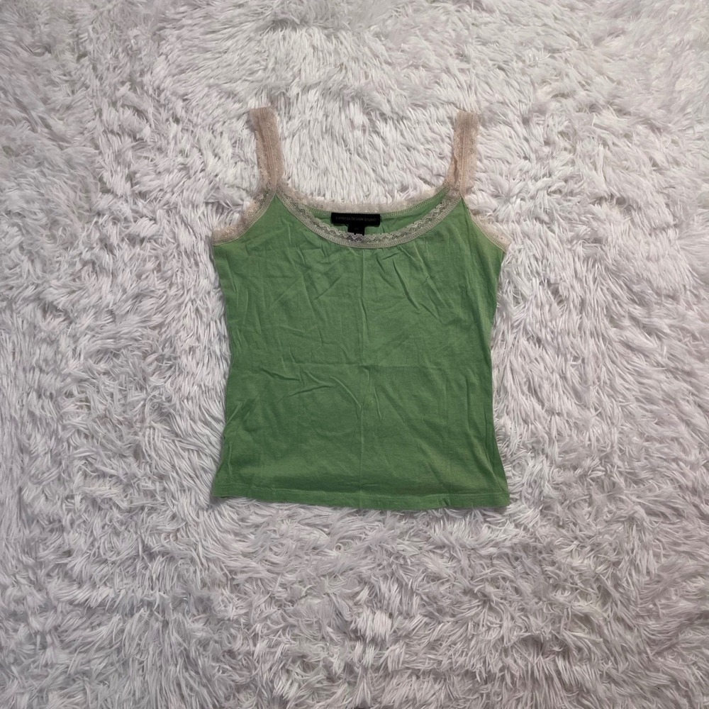 y2k green lace trim tank top xs